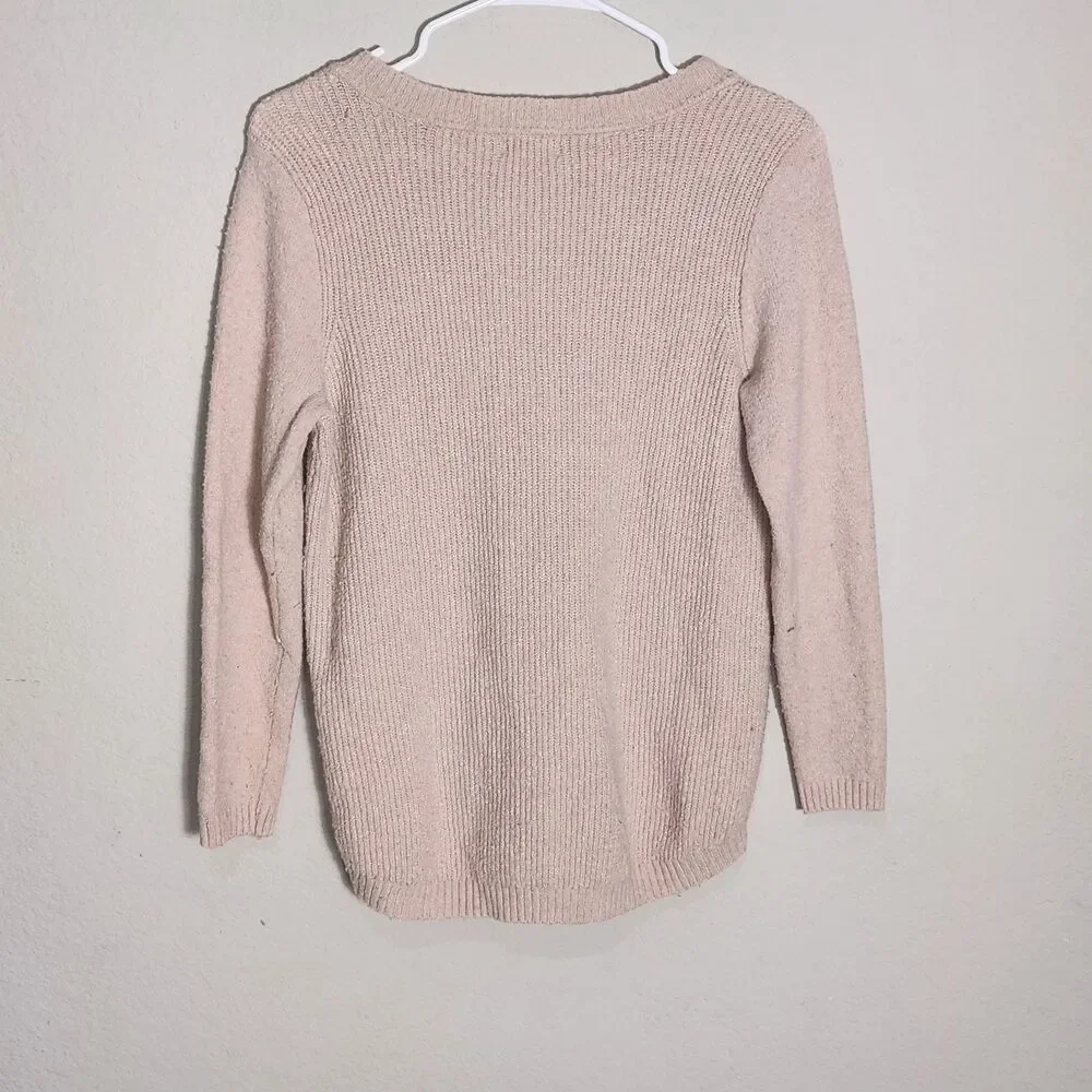 Market & Spruce Women's V Neck Knit Sweater Blush Pink Soft Pullover Small